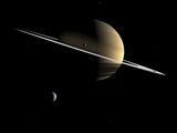 Artist's Concept of Saturn and its Moons Dione and Tethys