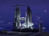 A Futuristic Space Shuttle Awaits Launch