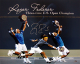 Roger Federer Autographed Three-Time US Open Champion Collage Photograph