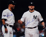 Joba Chamberlain And Derek Jeter Dual Autographed 2008 On Field Horizontal Photograph