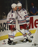 Adam Graves And Mark Messier Dual Autographed Celebration Behind The Goal Photograph