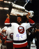 Ken Morrow Autographed With Stanley Cup Overhead Photograph