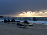 Twilight on a Pacific Ocean Beach with Large Boulders