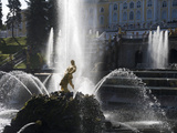 Gilded Statue of Samsom at the Great Cascade Fountain at Peterhof