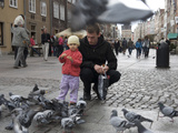 Father and Son Feeding the Pigeons at Market Square