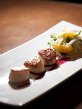 A Row of Scallops on a Plate at a Bar