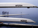 Crew Boats and And a Team Walking on a Dock on Lake Banyoles
