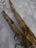A Handmade Pair Skis with Reindeer Skins on the Bottom