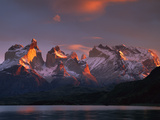Cuernos Del Paine at Dawn and Lago Pehoe  Torres Del Paine National Park  Patagonia  Chile