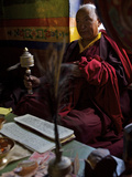 A Tibetan Buddhist Monk Praying in Dhankar Gompa