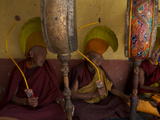 Monks in Ceremonial Hats Beat Drums at the Karsha Gustor Festival
