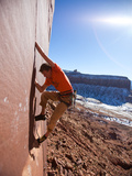 A Climber Traditionally Climbs 'Desert Moon ' a 511 on the Catwall