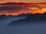 Mountain Range in Fog at Twilight  Switzerland