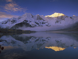 Baruntse (7220m) and Mountaineering Camp Reflected in Alpine Lake  Makalu-Barun Nat'l Park  Nepal