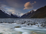 Mathias River at Dusk with Snow-Covered Peaks of Southern Alps Beyond  Canterbury  New Zealand