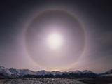 Sun Halo over Southern Alps  Caused by Ice Crystals in the Air  Castle Hill  New Zealand