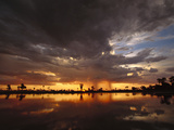 Sunset and Storm Clouds over Waterhole  Linyanti Swamp  Okavango Delta  Botswana