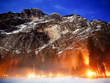 Cars and Buildings Light Up the Forest in the Yosemite Valley