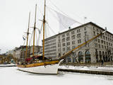 A Sailing Ship on the Waterfront in Winter