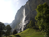 Water Cascading over a Cliff at the Scenic Staubbach Falls
