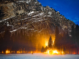 Cars and Buildings Light Up the Forest in the Yosemite Valley