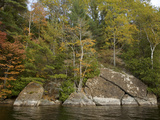 Autumn Color and Large Cracked Boulders on the Shore of Long Pond