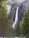Snowy Landscape and Waterfall at Lower Yosemite Fall