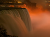 Niagara's American Falls Lit at Night in Winter