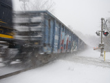 A Freight Train Rolls Through Heavy Snowfall of 'Blizzard of 2010'