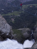 A Climber  Attached by a Tether  Crosses an Inch-Thick Highline Above Yosemite Falls