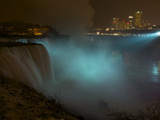 Niagara's American Falls Lit at Night in Winter
