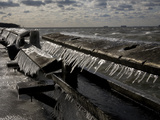 Windblown Icicles Coat a Pier on a Chesapeake Bay Winter Day