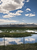 Cloud Reflections in a Valley Meadow Stream Behind Barbed Wire