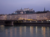 View of Salzburg Along the River at Dusk