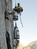 A Photo Assistant Rappels into Place on El Capitan