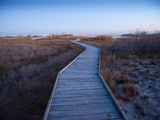 A Wooden Walkway across Marshland Toward the Ocean