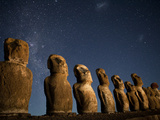 Night View of Maoi Statues under a Star Filled Sky