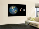 Artist's Concept of the Earth  Pluto  Charon  and Earth's Moon to Scale
