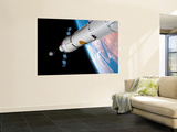 A Command Module Approaches an Awaiting Rocket in Earth Orbit