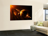An Extraterrestrial Spacecraft Approaches a World That Lies Between Two Bright Suns