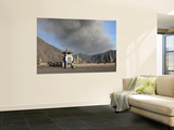 Ash Cloud Passing over Temple at Foot of Mount Bromo Volcano  Tengger Caldera  Java  Indonesia
