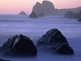 USA  California  Redwood National Park  Rocky shore with surf  dusk
