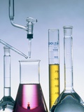 Different flasks with fluids