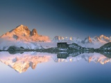 Aiguilles de Chamonix and and Mont Blanc reflected in Lac Blanc at sunset