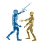 Human figures with firearms