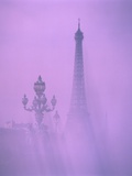 Eiffel Tower and Candelabra with Fog in Paris