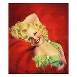 Pinup Calendar Illustration of a Blond Woman in a Green Dress by Billy De Vorss