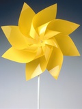 Toy wind wheel  in front of a gray background