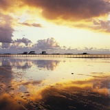 Beach at dusk  low tide  stilt huts  St Peter-Ording  Eiderstedt  Schleswig-Holstein  Germany