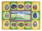 Rabbit in the middle of mural with eggs